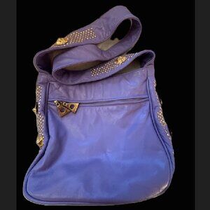 Ladies 'Dawli' USA Genuine Leather Gold Lion Head Purple Purse